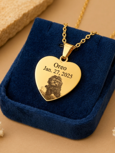 Customized Pet Photo Heart Pendant Necklace